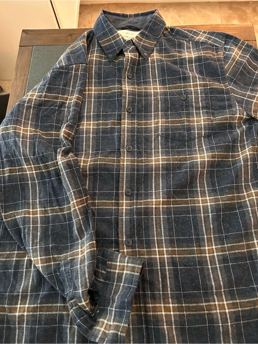 Weatherproof Men's Navy and Brown Plaid Button-Down Shirt